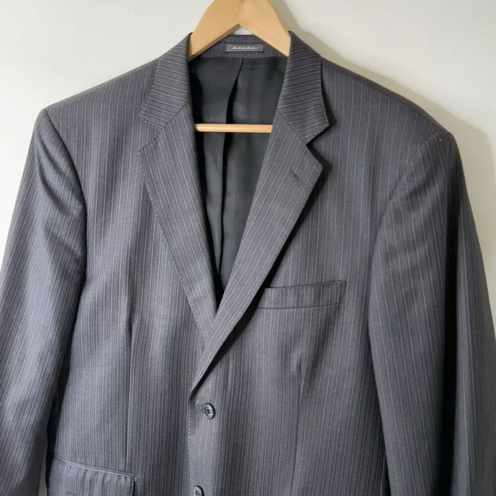 Saks Fifth Avenue Ermenegildo Zegna Mens Blazer 42S Grey Wool Sport Coat Stripe